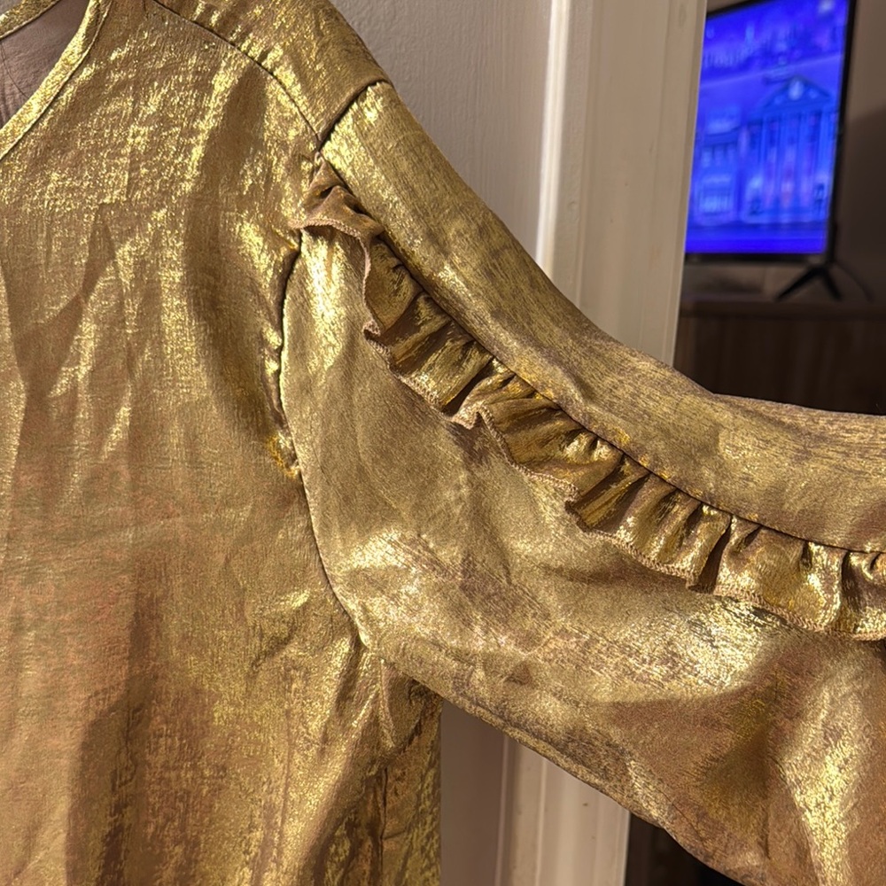 Gold Ruffle Sleeve Top - Picture 2 of 4